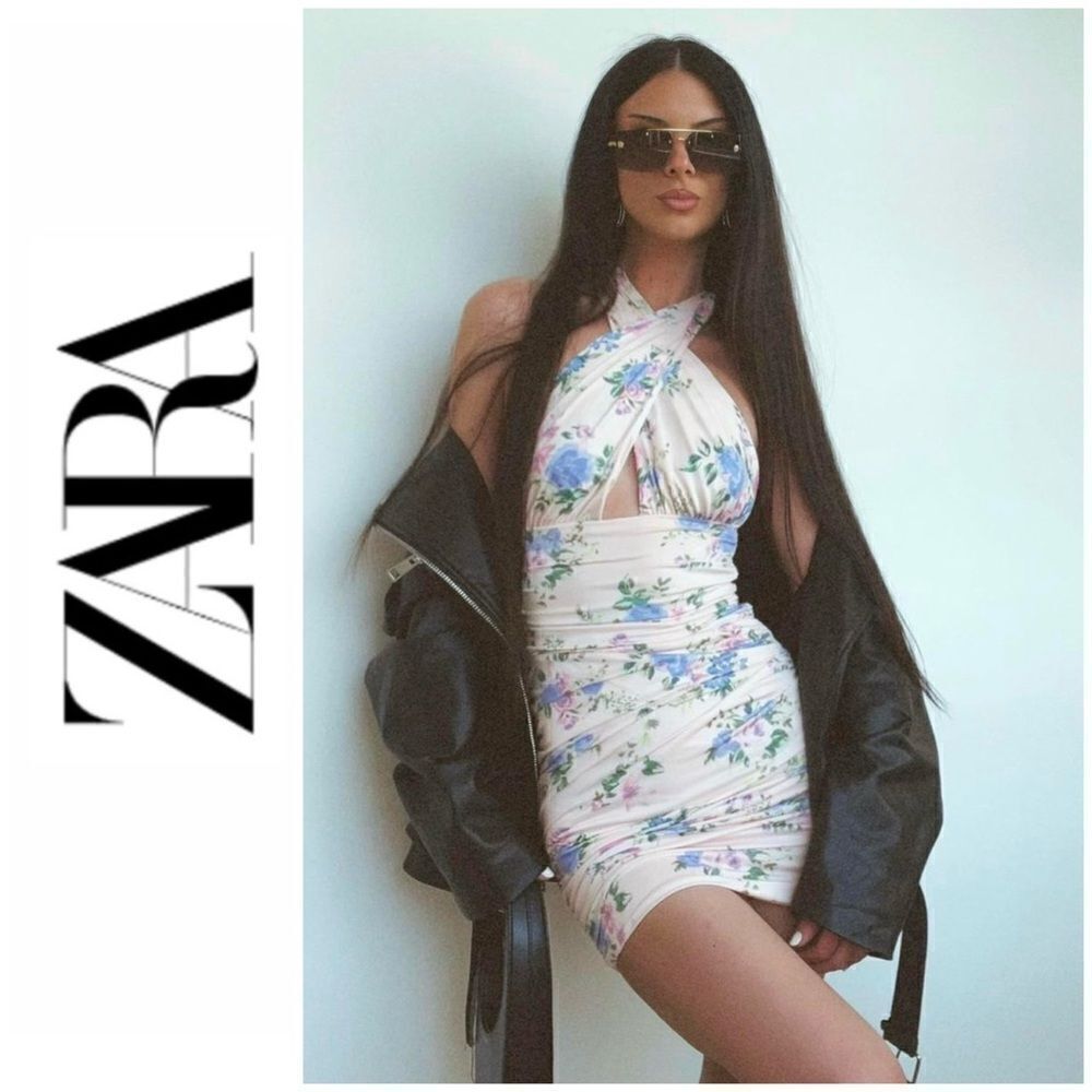 NWT Zara Blogger’s Favorite TikTok Famous Pale Pink Floral Print Halter Dress